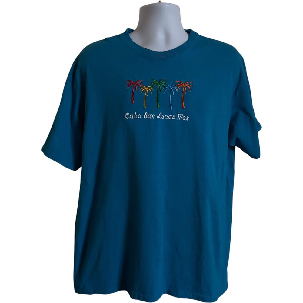 Yazbek XL Tropical Souvenir T-Shirt Teal Relaxed